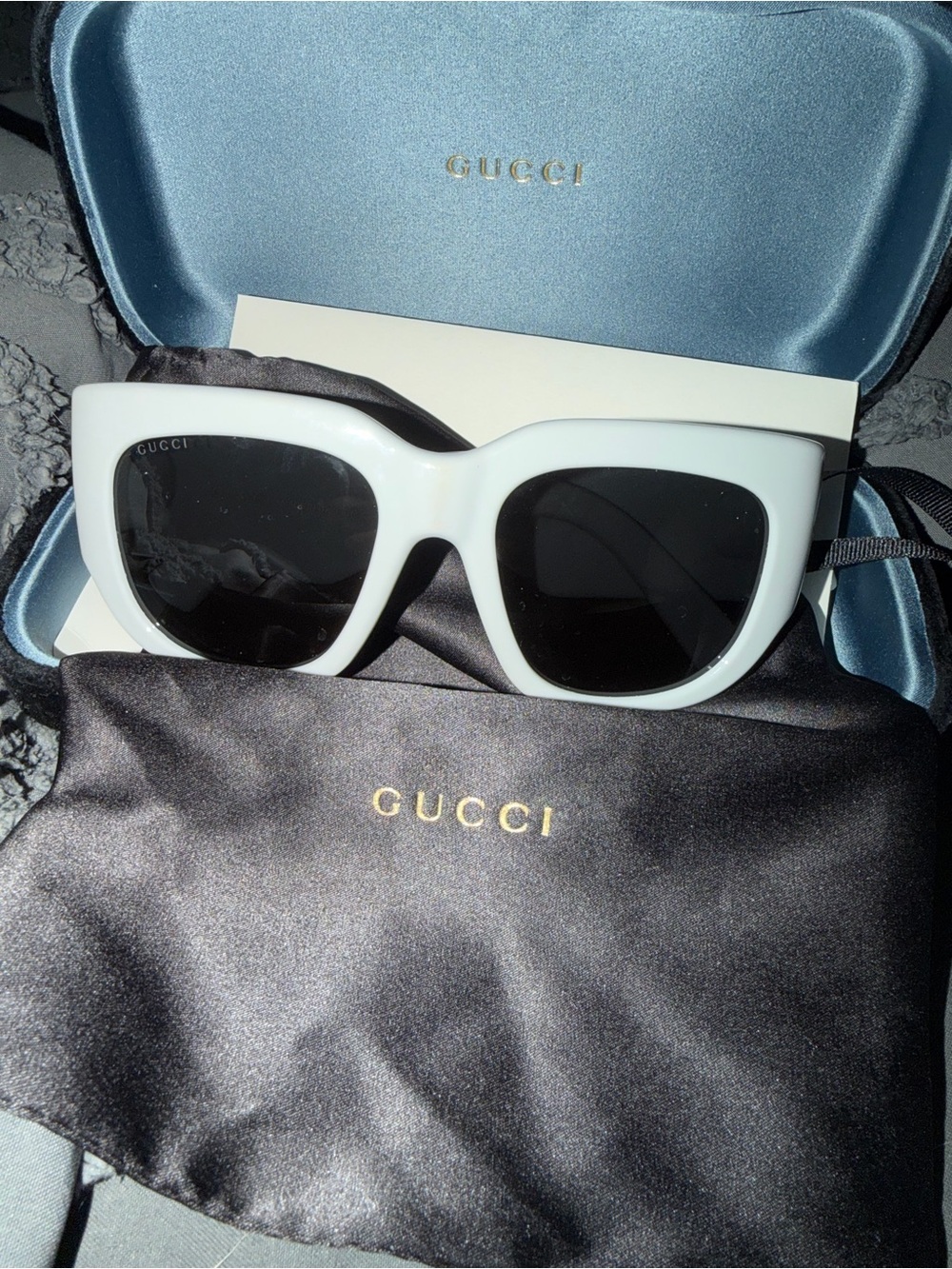 EUC Gucci White Cat-Eye Sunglasses with Black Lenses